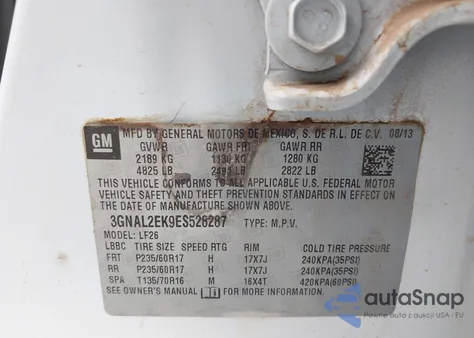 2014 Chevrolet Captiva Sport 2Ls из США, поврежденный, VIN 3GNAL2EK9ES528287